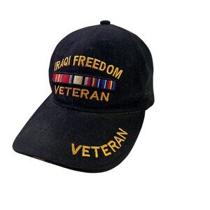 US Military Veteran Hat Iraqi Freedom Vet Cap Embroidery Black Adjustable Strap
